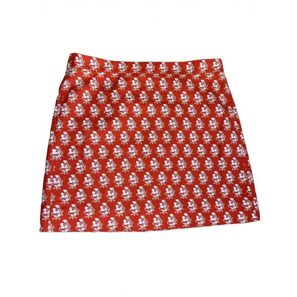 J Crew Womens Cerise Classic Block Floral Stretch Grasscloth Mini Skirt Size 14